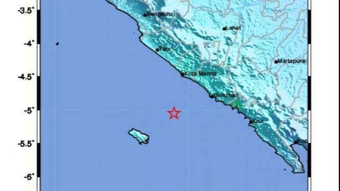 Ilustrasi pusat gempa Bengkulu-Lampung. Foto/doc BMKG