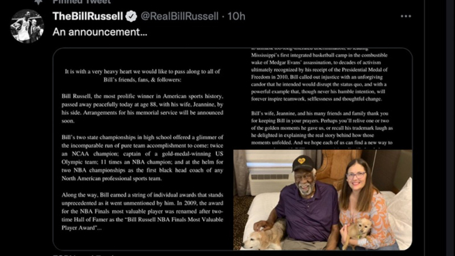 Bill Russel. Foto/Twitter Bill Russel