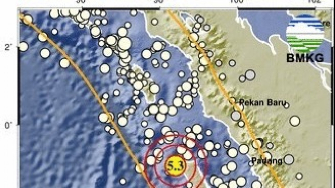 Peta Guncangan Gempa Magnitudo 5.3 Mentawai