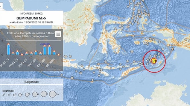 Peta Guncangan Gempa Magnitudo 5.1 Tanibar