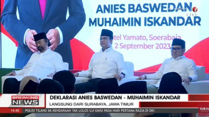 Tangkapan layar Acara deklarasi Pasangan Anies-Cak Imin di Surabaya