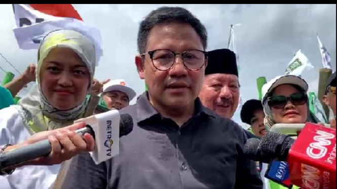 Cawapres nomor urut 1 Muhaimin Iskandar saat kampanye di Lampung