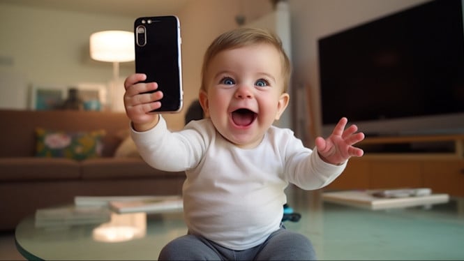 Ilustrasi bayi dan gadget