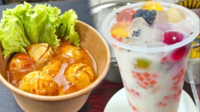 Ide jualan takjil Ice Fruity Jelly Ball dan Baso Lava