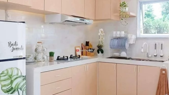 Dapur Bentuk L Nuansa Pastel
