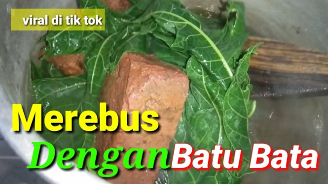 Merebus daun pepaya dengan batu bata