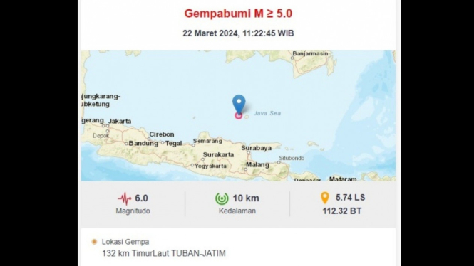 BMKG merilis informasi gempa di Tuban.