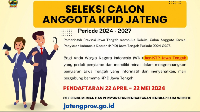 Pengumuman pendaftaran KPID Jawa Tengah.