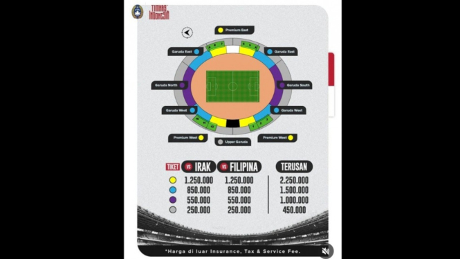 Daftar harga tiket Timnas yang dirilis PSSI.