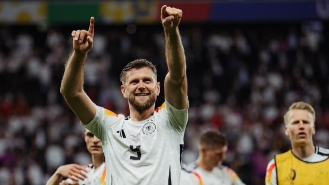 Niclas Fullkrug rayakan gol Jerman ke gawang Swiss di Euro 2024.