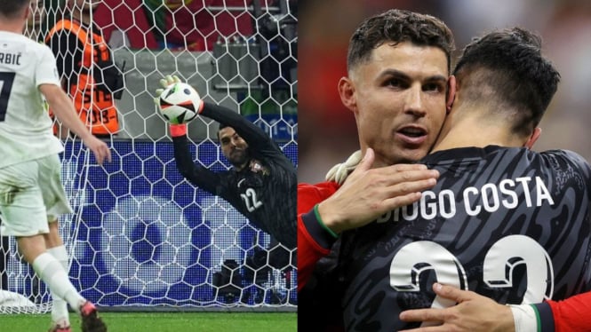 Diogo Costa selamatkan gawang dab berpelukan dengan Ronaldo.