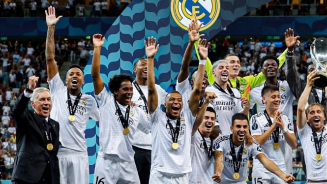 Bappe bersama Real Madrid  rayakan juara Piala Super Eropa 2024.