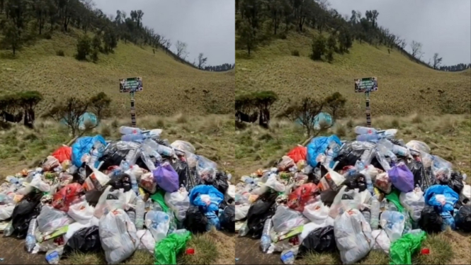 Ilustrasi sampah di puncak gunung.