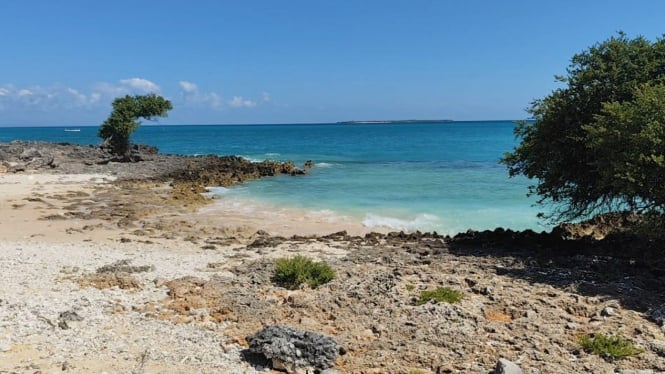 Keindahan pantai berpadu laut biru.