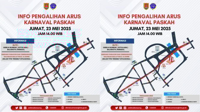Peta pengalihan lalu lintas saat Karnaval Paskah di Semarang.