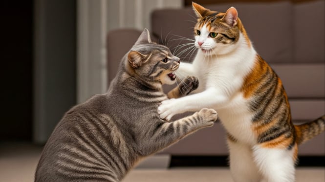 Ilustrasi kucing yang sedang memancing pasangannya.