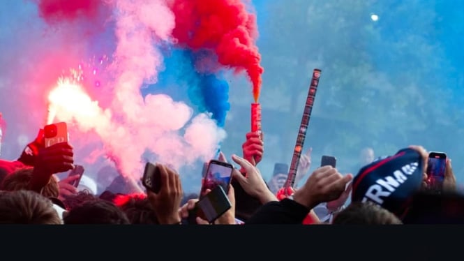 Pesta kemenangan PSG juara Liga Champions.