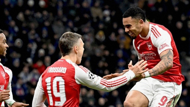 Arsenal rayakan gol atas Inter di Liga Champions.