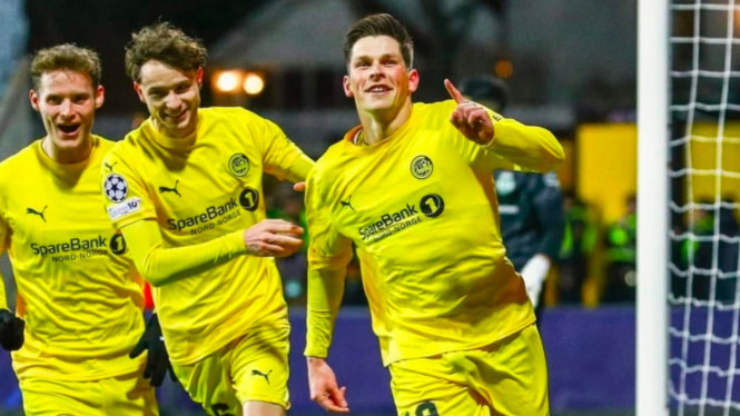 Pemain Bodo/Glimpt merayakan kemenangan atas Sporting CP di Liga Champions.