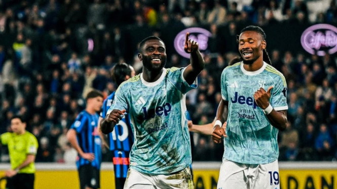 Pemain Juventus merayakan kemenangan atas Atalanta.