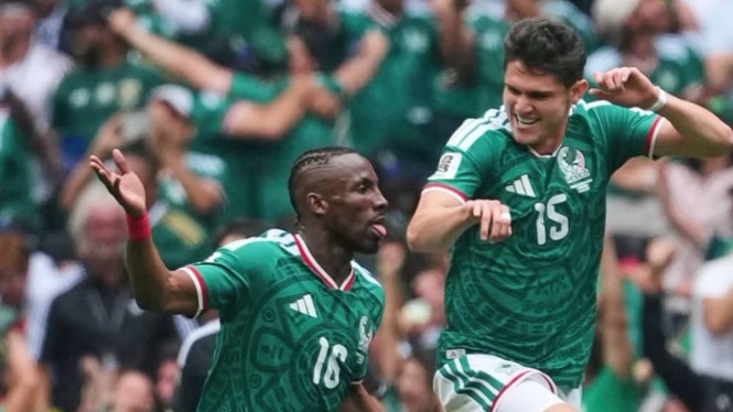Pemain Meksiko merayakan kemenangan atas Afrika Selatan 2-0 di Piala Dunia 2026.
