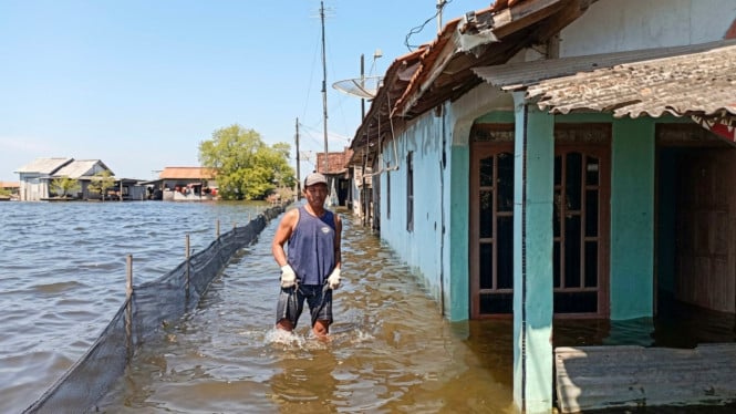 Banjir rob melanda warga di Tayu, Pati, Jawa Tengah.