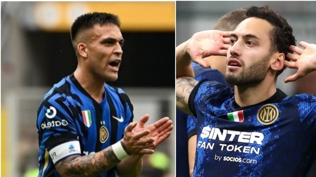 Lautaro Martinez sindir Calhanoglu di Inter Milan