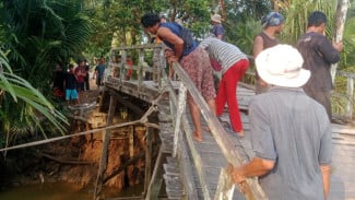 Usulan Tak Digubris PU, Warga Dua RT di Desa Olak Olak Gotong Royong Perbaiki Jembatan