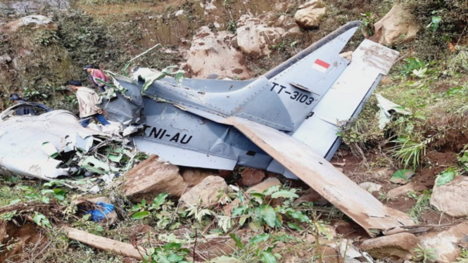 pesawat latih milik TNI AU jatuh di lereng Bromo