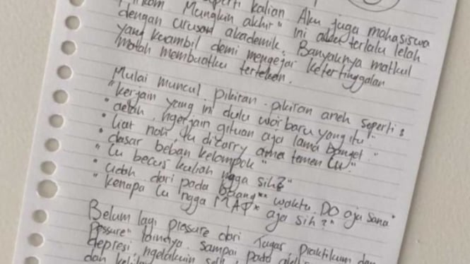 Potret surat wasiat korban bunuh diri di Malang