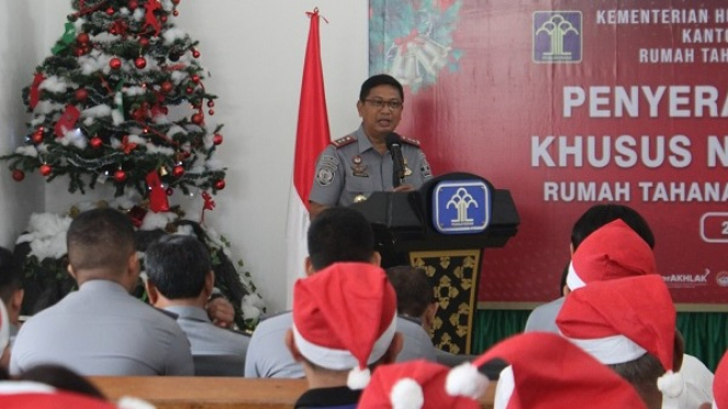 Momen perayaan Natal di Rutan Depok