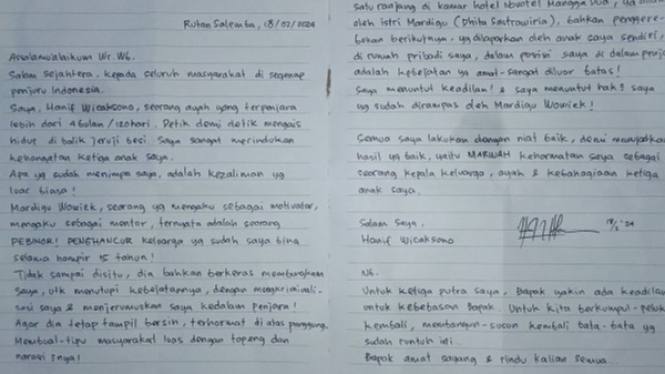 Surat menyentuh Hanif Wicaksono untuk Mardigu