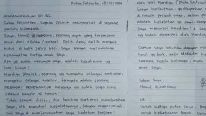 Potret unggahan surat Hanif Wicaksono yang viral di medsos