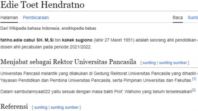 Rektor Non Aktif Universitas Pancasila, Prof Edie Toet Hendratno