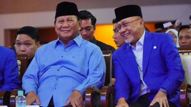 potret Prabowo saat menghadiri acara Rakornas PAN