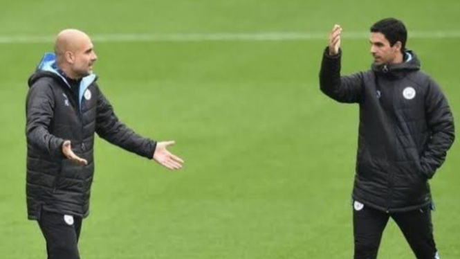 Potret Guardiola dan Mikel Arteta