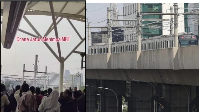 Sebuah Crane jatuh Menimpa Rel MRT