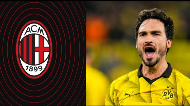 Kolase Mats Hummels dan logo AC Milan