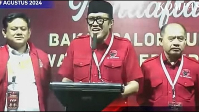 Potret ketua DPD PDIP Jabar saat konferensi Pers