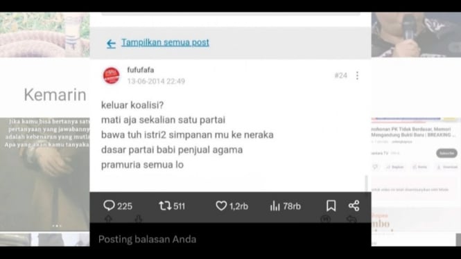 Potret tangkapan layar di media sosial