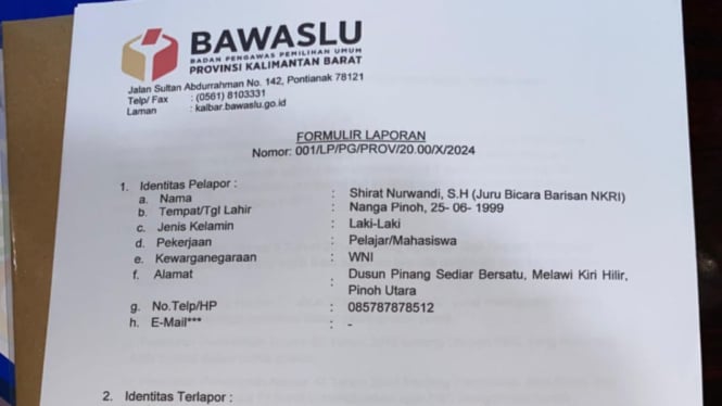 Barisan NKRI melaporkan dugaan pelanggaran pemilu ke Bawaslu