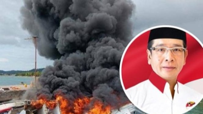 Speedboat Cagub Maluku Utara Benny Laos terbakar