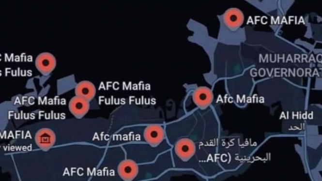 Lokasi Bahrain di Google maps tertulis AFC mafia