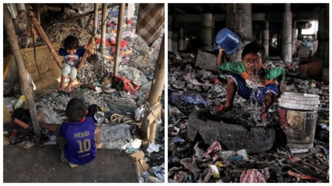 Kolase anak-anak kecil dari keluarga miskin