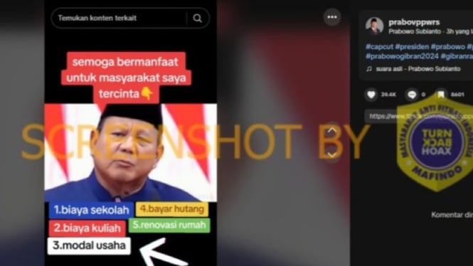 Tangkapan layar Presiden Prabowo bakal bantu lunasi utang