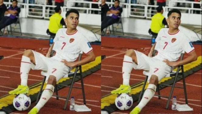 Selebrasi Marselino usai mencetak gol kedua ke gawang Arab Saudi