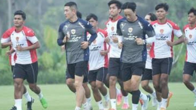 Potret pemain Timnas Saat sesi latihan