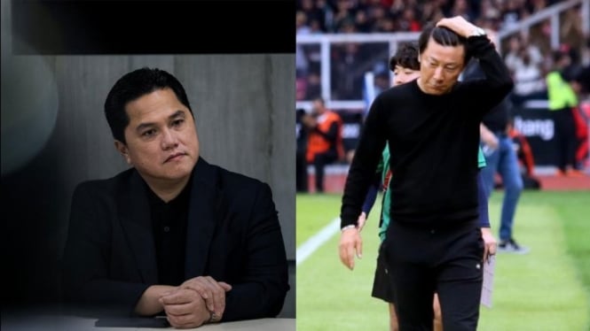 Kolase Erick Thohir dan Shin Tae-yong