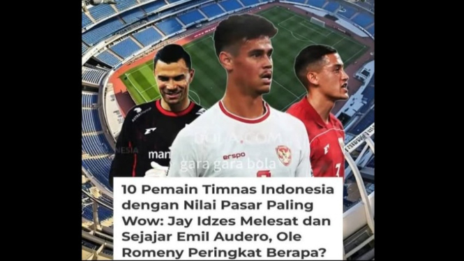 Update nilai pasar 10 pemain Timnas Indonesia