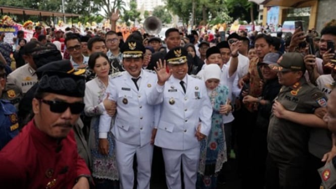 Wali Kota Depok, Supian Suri disambut ribuan warga